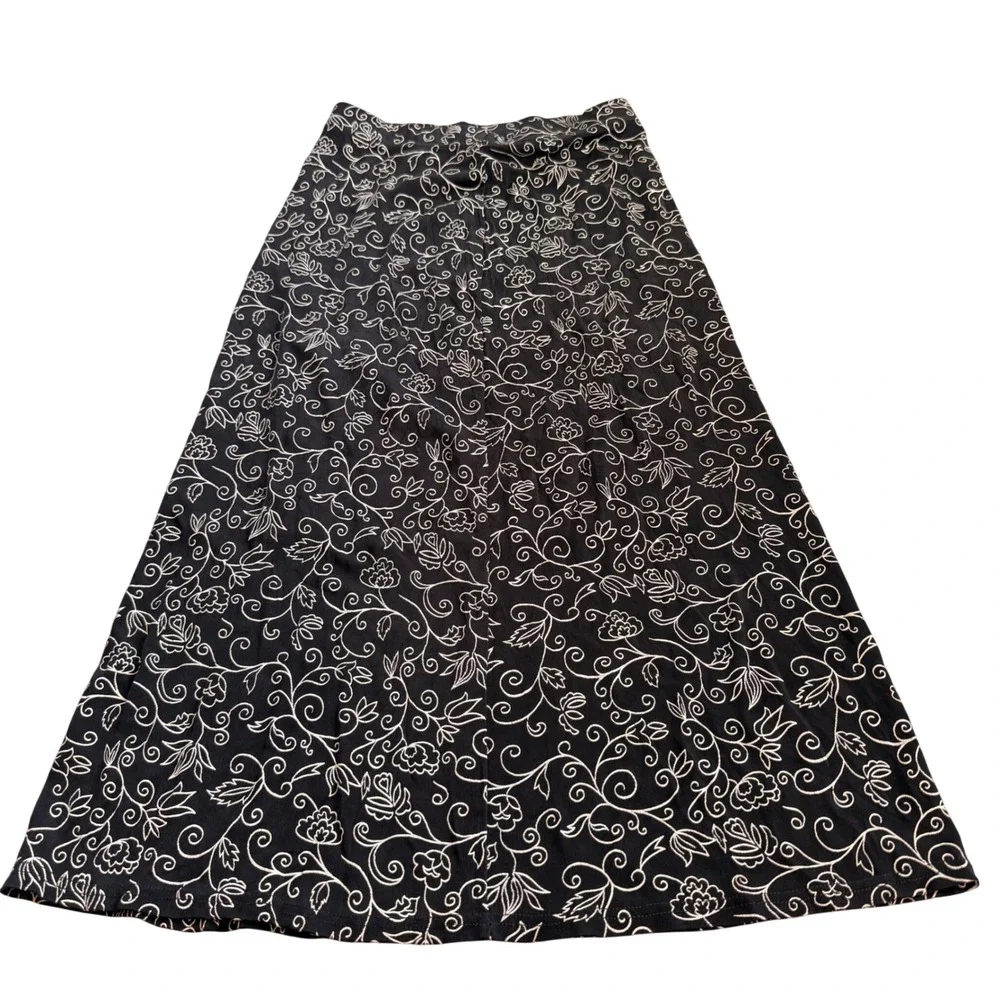 Whimsigoth Black White Floral Vine‎ Scroll Maxi Skirt Womens S/M